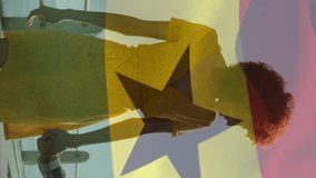 Walking by ocean, mother and child with Ghana flag animation overlay. Family, parenthood, bonding, beach, travel, exploring - Powered by Shutterstock - Get 15% off with code: PIKWIZARD15