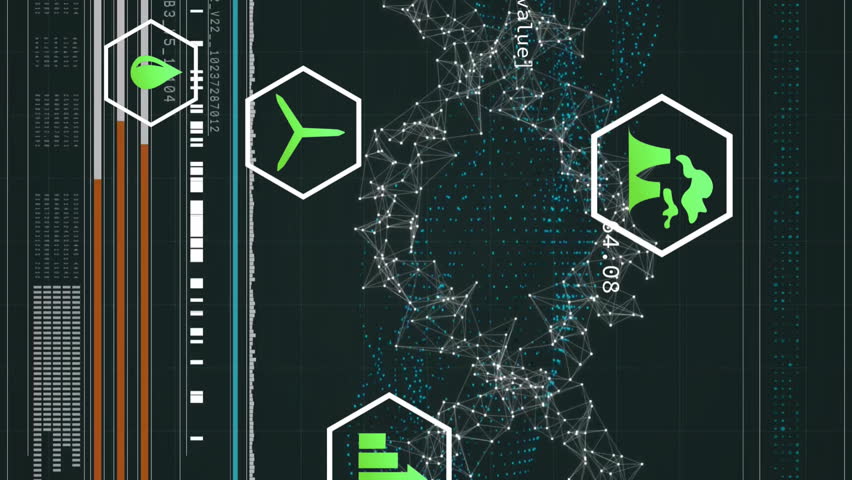Animation of digital interface with sustainability icons and environmental data in network. technology, innovation, energy, ecology, futuristic - Powered by Shutterstock - Get 15% off with code: PIKWIZARD15