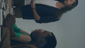 Business team collaborating with data processing animation overlay in office setting. Collaboration, teamwork, digital, innovation, technology, brainstorming - Powered by Shutterstock - Get 15% off with code: PIKWIZARD15