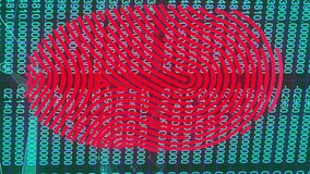 Fingerprint overlaying animation with digital code, symbolizing cybersecurity in school. technology, digital security, protection, encryption, privacy, coding - Powered by Shutterstock - Get 15% off with code: PIKWIZARD15