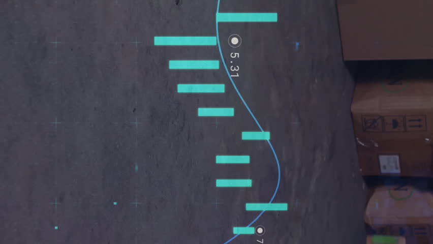 Stock market data animation over stacked cardboard boxes on wooden pallet. Logistics, distribution, warehouse, supply chain, investment, finance - Powered by Shutterstock - Get 15% off with code: PIKWIZARD15