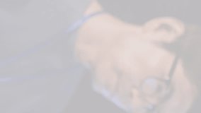 Digital security animation over person wearing glasses and blue lanyard. Cybersecurity, encryption, technology, data protection, innovation, surveillance - Powered by Shutterstock - Get 15% off with code: PIKWIZARD15