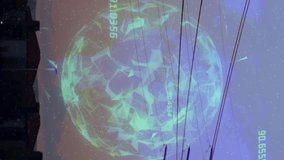 Digital globe and data points animation over silhouette of power lines at dusk. Technology, connectivity, innovation, energy, electricity, network - Powered by Shutterstock - Get 15% off with code: PIKWIZARD15