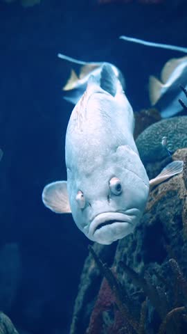 Dusky Grouper (Epinephelus marginatus) Swimming Over Rocky Reef – 4K Underwater Footage