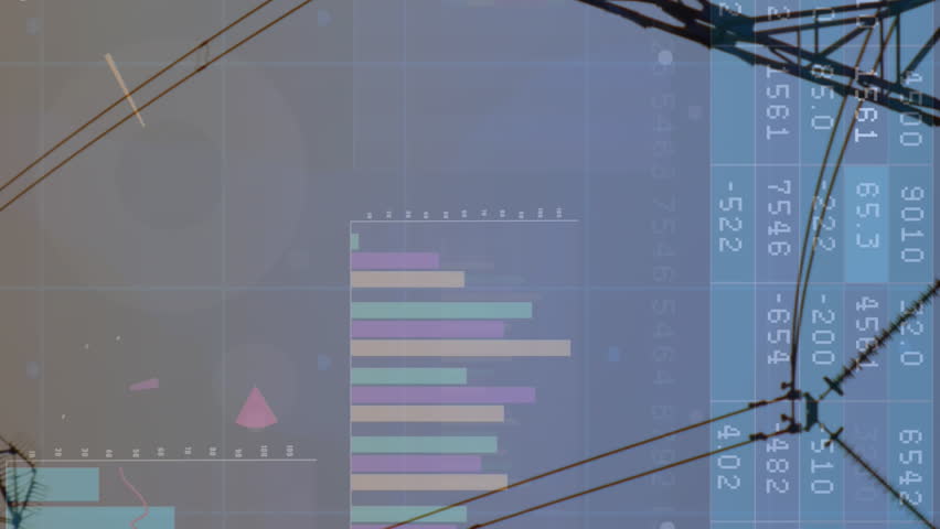Animation of financial data processing over electricity pylons and landscape. global finance, business and digital interface concept digitally generated video. - Powered by Shutterstock - Get 15% off with code: PIKWIZARD15