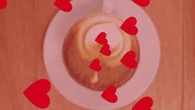 Animation of hearts over cup of coffee. Relaxing, coffee and digital interface concept digitally generated video. - Powered by Shutterstock - Get 15% off with code: PIKWIZARD15
