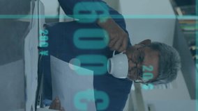 Animation of financial data processing over senior man using laptop. Global business, finances and digital interface concept digitally generated video. - Powered by Shutterstock - Get 15% off with code: PIKWIZARD15