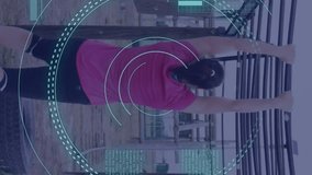 Animation of data processing over diverse women at obstacle course hanging. Global sport, health, fitness and digital interface concept digitally generated video. - Powered by Shutterstock - Get 15% off with code: PIKWIZARD15