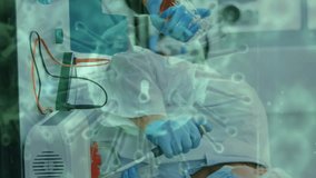 Animation of Coronavirus Covid 19 cells spreading over lab workers and a word virus. Coronavirus Covid 19 pandemic concept digitally generated composite. - Powered by Shutterstock - Get 15% off with code: PIKWIZARD15