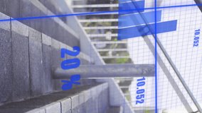 Animation of statistics and data processing over caucasian businessman on stairs. Global business, communication, digital interface, finance and data processing concept digitally generated video. - Powered by Shutterstock - Get 15% off with code: PIKWIZARD15