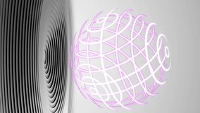Animation of 3d sphere design over black and grey concentric rings on grey background. Digital interface, design, global technology and retro future concept digitally generated video. - Powered by Shutterstock - Get 15% off with code: PIKWIZARD15