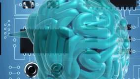 Animation of human brain and computer server with data processing. Global business, connections, computing and data processing concept digitally generated video. - Powered by Shutterstock - Get 15% off with code: PIKWIZARD15