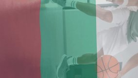 Animation of flag of bulgaria over male basketball player at gym. Sport, flags and digital interface concept digitally generated video. - Powered by Shutterstock - Get 15% off with code: PIKWIZARD15