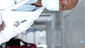 Animation of network of medical icons and data processing over african american male doctor. Global science, medicine, research, computing and data processing concept digitally generated video. - Powered by Shutterstock - Get 15% off with code: PIKWIZARD15