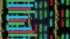 Animation of colourful graph over financial data processing on black background. Data, digital interface, connection, network and global communication, digitally generated video. - Powered by Shutterstock - Get 15% off with code: PIKWIZARD15