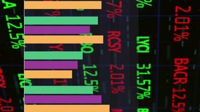Animation of colourful graph over financial data processing on black background. Data, finance, digital interface, connection, network and global communication, digitally generated video. - Powered by Shutterstock - Get 15% off with code: PIKWIZARD15
