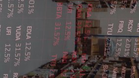 Animation of stock market and financial data processing over empty warehouse. global shipping, delivery and connections concept digitally generated video. - Powered by Shutterstock - Get 15% off with code: PIKWIZARD15