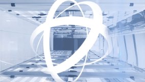 Animation of rotating abstract pattern with geometric shape and lens flare over server room. Digital composite, multiple exposure, light, network security, data center, networking, technology. - Powered by Shutterstock - Get 15% off with code: PIKWIZARD15