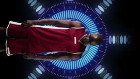 Animation of african american male basketball player and data processing. Global science, business, finances, computing and data processing concept digitally generated video. - Powered by Shutterstock - Get 15% off with code: PIKWIZARD15