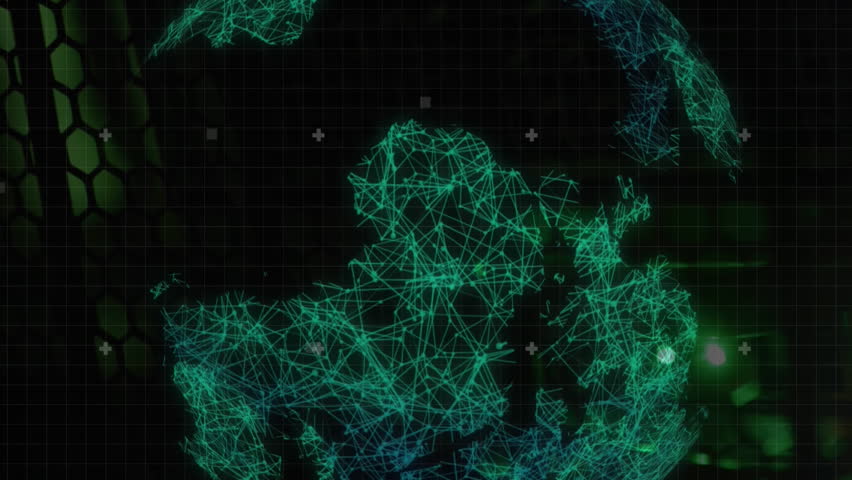 Animation of globe spinning and glowing spots with data processing. Global business, finances, computing and data processing concept digitally generated video. - Powered by Shutterstock - Get 15% off with code: PIKWIZARD15