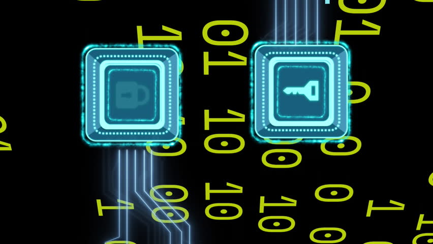 Animation of key, padlock icons, binary coding over circuit board on black background. Global connections, computing and data processing concept digitally generated video. - Powered by Shutterstock - Get 15% off with code: PIKWIZARD15