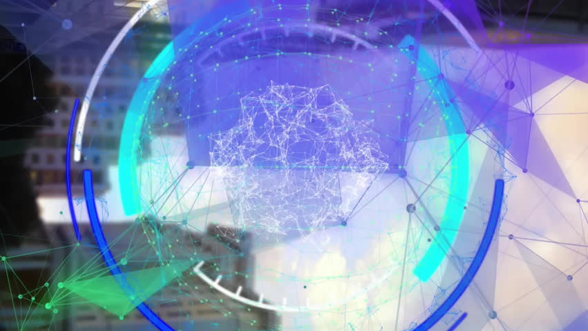 Animation of network of connections and scope scanning over cityscape. Global connections, computing and digital interface concept digitally generated video. - Powered by Shutterstock - Get 15% off with code: PIKWIZARD15