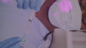 Animation of data processing and dna strand over male doctor holding vaccine. Technology, medicine and digital interface concept digitally generated video. - Powered by Shutterstock - Get 15% off with code: PIKWIZARD15