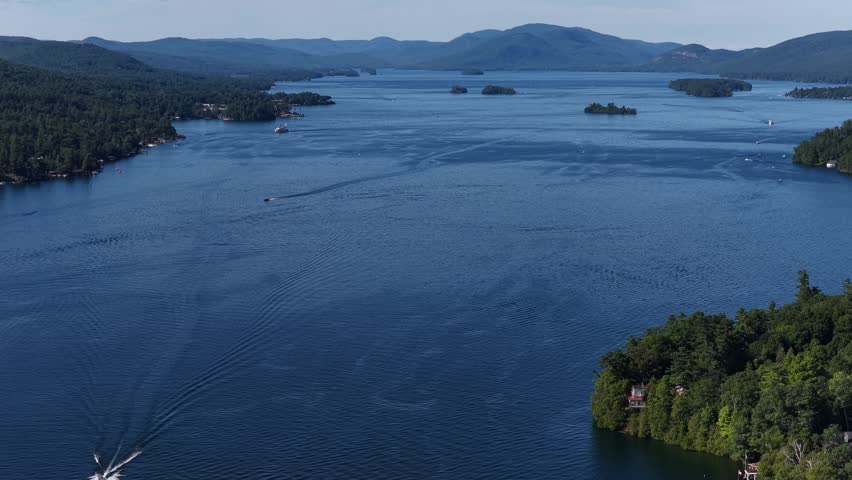 Scenic Aerial View of Lake George in the Adirondack Mountains, New York