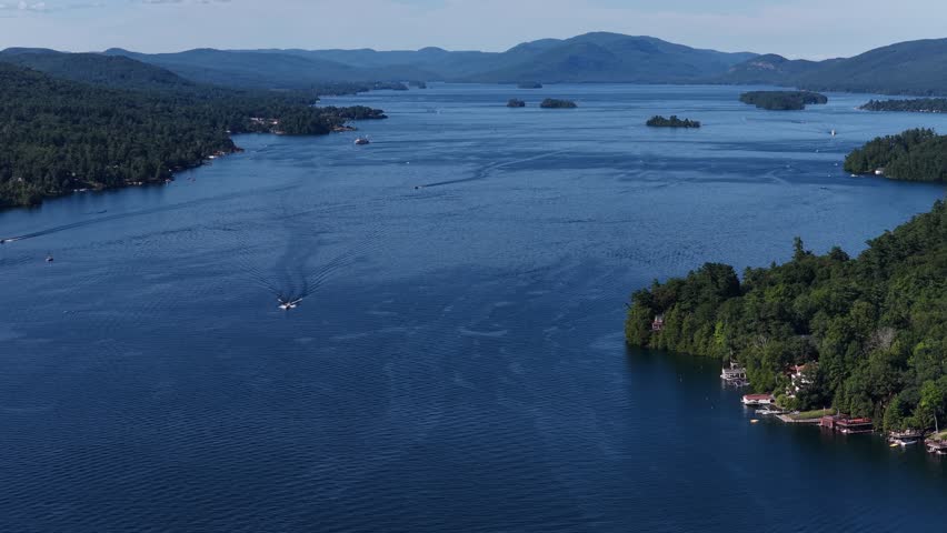 Scenic Aerial View of Lake George in the Adirondack Mountains, New York
