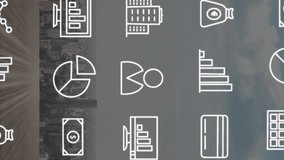 Overlaying financial icons on cityscape, animation depicting economic growth in school. Economy, finance, development, education, technology, innovation - Powered by Shutterstock - Get 15% off with code: PIKWIZARD15