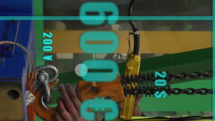 Operating machinery, worker viewing animation of financial graphs and data in factory. Industry, engineering, automation, technology, data analysis, finance - Powered by Shutterstock - Get 15% off with code: PIKWIZARD15