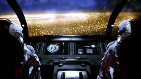 Spaceship Cockpit View with Astronauts Flying Towards a Golden Galaxy - Powered by Shutterstock - Get 15% off with code: PIKWIZARD15
