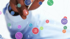 Animation of network of connections with icons over man using smartphone. social media and communication interface concept digitally generated video. - Powered by Shutterstock - Get 15% off with code: PIKWIZARD15