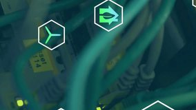 Animation of digital icons over wires. global digital interface, data processing and technology concept digitally generated video. - Powered by Shutterstock - Get 15% off with code: PIKWIZARD15