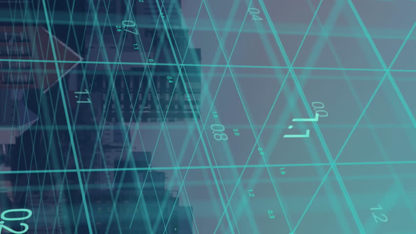 Animation of graphs and data processing on 3d grid over buildings in modern cityscape. Development, communication, finance and data interface concept digitally generated video. - Powered by Shutterstock - Get 15% off with code: PIKWIZARD15