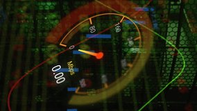 Animation of data processing and server room over speedometer. Global business and digital interface concept digitally generated video. - Powered by Shutterstock - Get 15% off with code: PIKWIZARD15