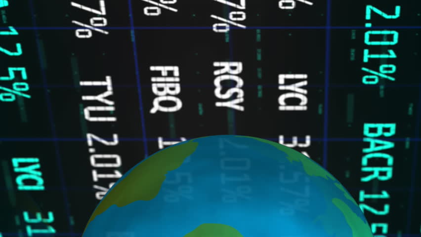 Digital animation of globe spinning over stock market data processing against grid lines on black background. Global economy stock market concept - Powered by Shutterstock - Get 15% off with code: PIKWIZARD15