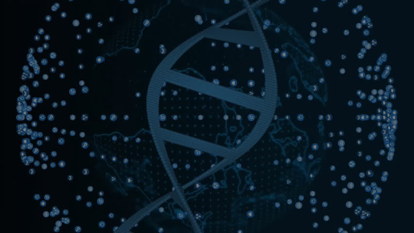 DNA strand and molecular structures, scientific data processing animation. Science, biotechnology, genetics, bioinformatics, molecules, genomics - Powered by Shutterstock - Get 15% off with code: PIKWIZARD15