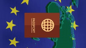 Passport animation over world map with clocks showing different time zones. Travel, global, international, timezones, journey - Powered by Shutterstock - Get 15% off with code: PIKWIZARD15