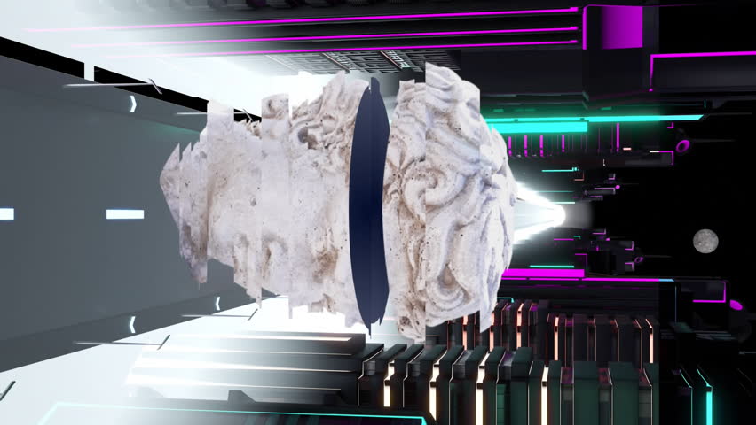 Abstract shapes and classical sculpture head animation over futuristic cityscape. modern, digital - Powered by Shutterstock - Get 15% off with code: PIKWIZARD15