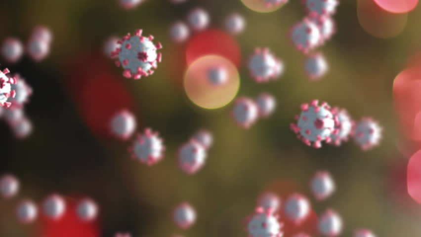 Animation of covid 19 cells moving over winter scenery with flickering fairy lights in the background. christmas time during covid 19 coronavirus pandemic concept digitally generated image.