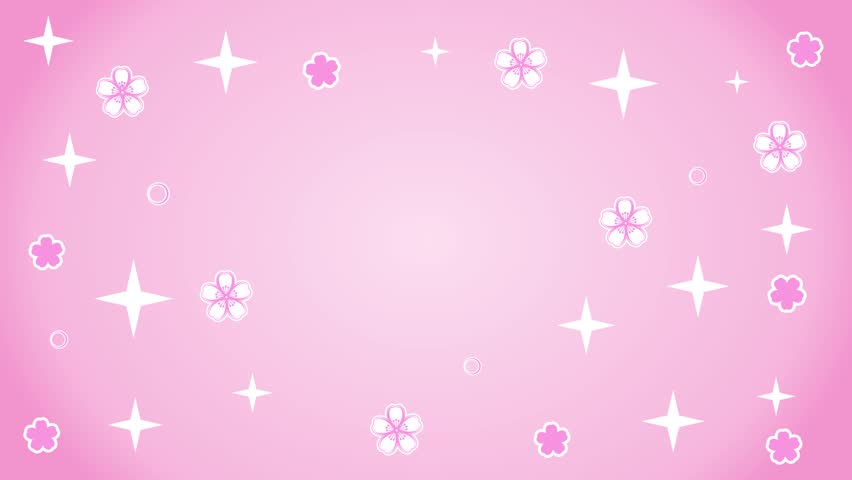 Pink background with sparkling stars and sakura flowers in manga and anime style.