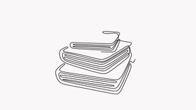 Animated self drawing of continuous line draw stack of big books, volumes. Book, library, education, school, study, literature, paper, textbook, knowledge, read.Full length one line animation. 4K	 - Powered by Shutterstock - Get 15% off with code: PIKWIZARD15
