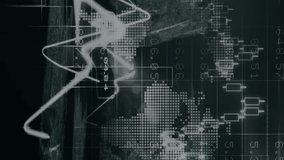 Animation of graphs, map and mathematical equation and diagrams against black background. Digitally generated, hologram, report, business, global, formulas and education concept. - Powered by Shutterstock - Get 15% off with code: PIKWIZARD15