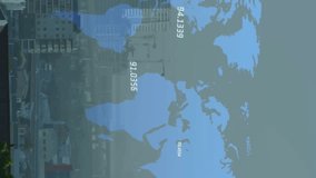 Animation of chart over map of world and cityscape. Global business, data processing and digital interface concept digitally generated video. - Powered by Shutterstock - Get 15% off with code: PIKWIZARD15