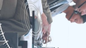 Animation of scope scanning over business people using phone headsets. global communication, business, digital interface, technology and networking concept digitally generated video. - Powered by Shutterstock - Get 15% off with code: PIKWIZARD15