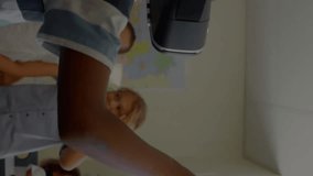 Animation of mathematical equations over schoolchildren using vr headsets. global education, technology and connections concept digitally generated video. - Powered by Shutterstock - Get 15% off with code: PIKWIZARD15