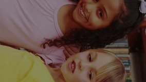 Animation of financial data processing over diverse group of pupils. education and learning concept digitally generated video. - Powered by Shutterstock - Get 15% off with code: PIKWIZARD15