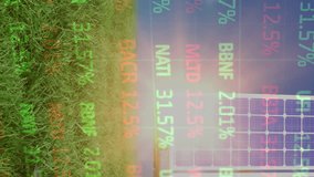 Animation of financial data processing over solar panels in green field. Global sustainability, business, green and solar energy concept digitally generated video. - Powered by Shutterstock - Get 15% off with code: PIKWIZARD15