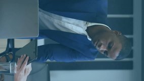 Animation of data processing over african american businessman and businesswoman discussing. Computer interface and business technology concept - Powered by Shutterstock - Get 15% off with code: PIKWIZARD15